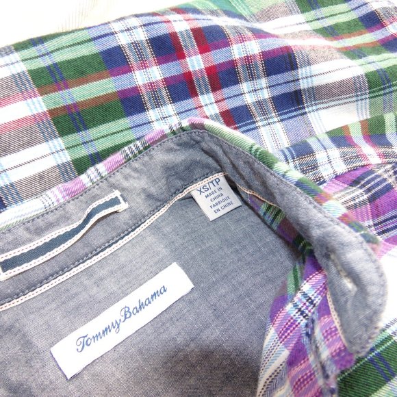 Tommy Bahama Plaid Tencel Blend Montauk Flannel Purple Plaid XS Metal Buttoned - Picture 12 of 15